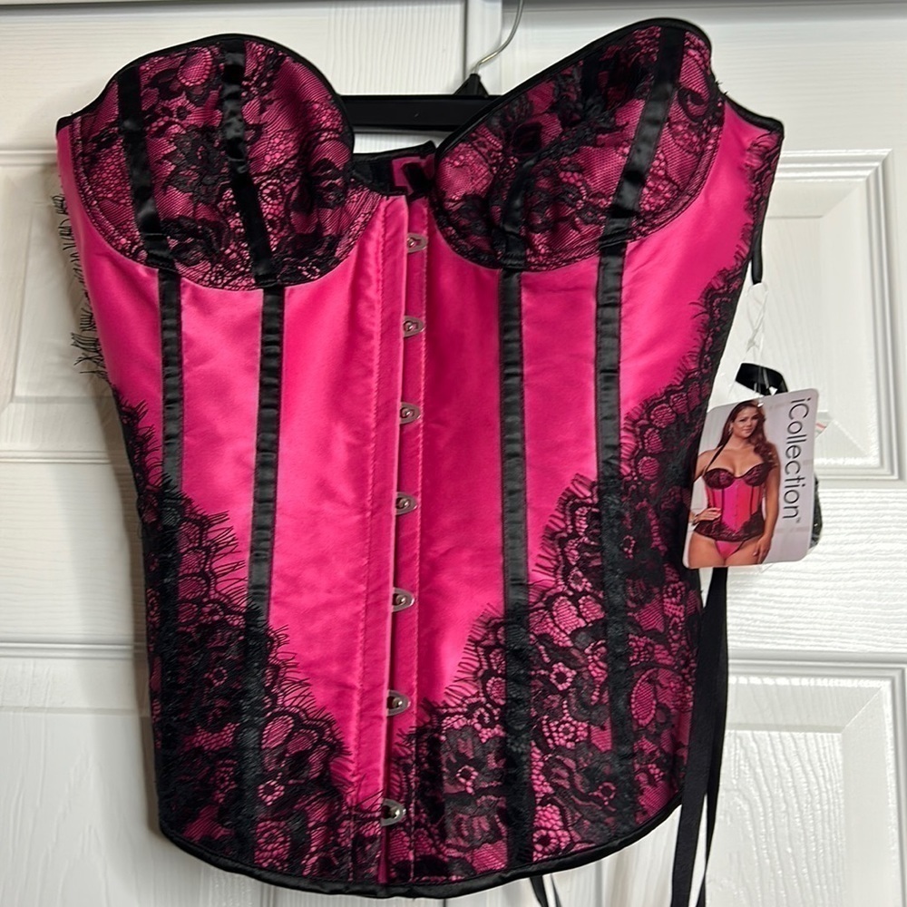 iCollection Lingerie Corset And Panty Set‎ New 40 Fuchsia